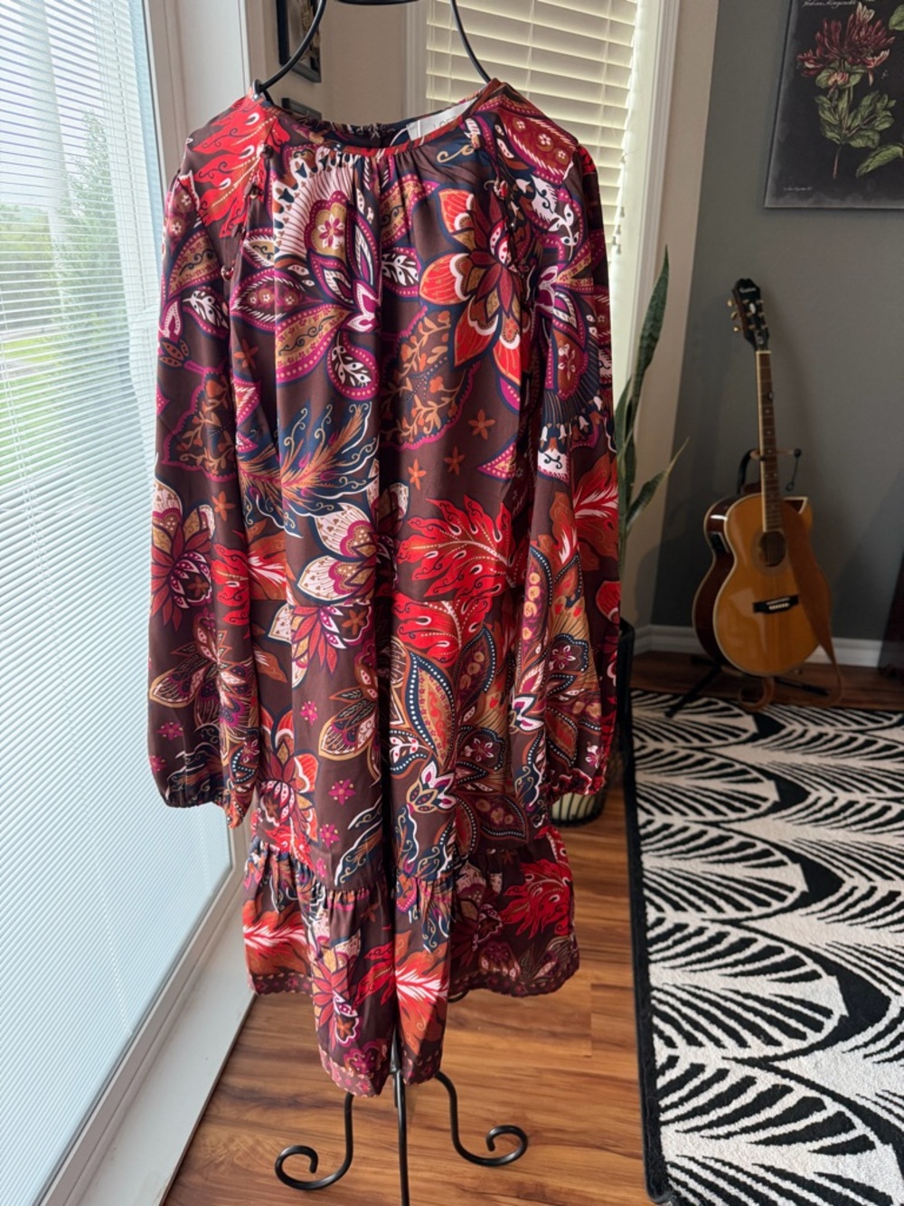 LOFT Paisley Print Dress in Brown, Red and Pink